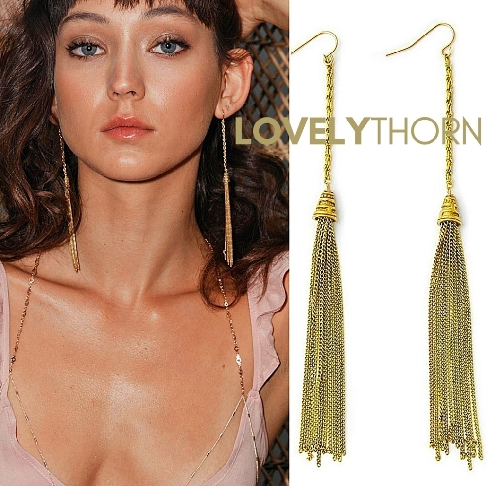 VANESSA MOONEY // ltd ed vintage brass spiral chain tassel drop fringe earrings
